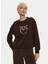 Koyu Kahve Kadın Yuvarlak Standart Baskılı Sweatshirt 100534-A24F/L72 2