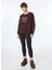 Koyu Kahve Kadın Yuvarlak Standart Baskılı Sweatshirt 100534-A24F/L72 6