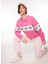 Bisiklet Yaka Baskılı Pembe Kadın Sweatshırt 75CBIF03 1
