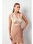 Kruvaze Desenli Saten Bluz - Camel 2