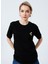 22SCTS206U-999 Grinding Bisiklet Yaka Rahat Kalıp Nakışlı Siyah Kadın T-Shirt 1