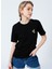 22SCTS206U-999 Grinding Bisiklet Yaka Rahat Kalıp Nakışlı Siyah Kadın T-Shirt 3