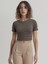 Kahve Bej Çizgili Bisiklet Yaka Kısa Kollu Kadın Crop T-Shirt Sandy 2