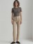 Kahve Bej Çizgili Bisiklet Yaka Kısa Kollu Kadın Crop T-Shirt Sandy 4