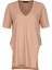 V Yaka Önü Arkası Uzun Basic T-Shirt - Bej 4