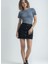Gri Melanj Çizgili Bisiklet Yaka Kısa Kollu Kadın Crop T-Shirt Sandy 2