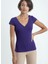 Mor V Yaka Kısa Kollu Kadın T-Shirt Vallı V-Neck 1