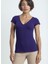 Mor V Yaka Kısa Kollu Kadın T-Shirt Vallı V-Neck 3