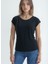 Siyah Bisiklet Yaka Pamuklu Kadın Kısa Kollu T-Shirt Betty 1