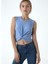 Açık Mavi Bisiklet Yaka Pamuklu Kolsuz Crop Kadın T-Shirt Tıana 1