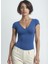 Soluk Mavi V Yaka Kısa Kollu Kadın T-Shirt Vallı V-Neck 1