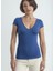 Soluk Mavi V Yaka Kısa Kollu Kadın T-Shirt Vallı V-Neck 3