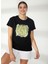 Bisiklet Yaka Baskılı Siyah Kadın T-Shirt DP2T9247 1