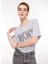 Gri Kadın Bisiklet Yaka Truvakar Kol Baskılı T-Shirt E3ITCUSB 3