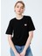 22SCTS204U-999 Donut Bisiklet Yaka Rahat Kalıp Nakışlı Siyah Kadın T-Shirt 1
