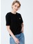 22SCTS204U-999 Donut Bisiklet Yaka Rahat Kalıp Nakışlı Siyah Kadın T-Shirt 3