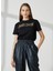 Bisiklet Yaka Baskılı Siyah Kadın T-Shirt 74PBHG03 2