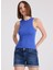 2’li Beyaz, Mavi Bisiklet Yaka Pamuk Elastan Karışımı Kadın Kolsuz T-Shirt Wmclara Rıb Tank Top 2