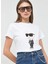 Bisiklet Yaka Baskılı Beyaz Kadın T-Shirt 230W1700 1