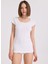 3'lü Beyaz Bisiklet Yaka Pamuklu Kısa Kollu Kadın Ribana Atlet Eva Rıb Capsleeve Top 3