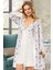 9530 Kadın Saten Ip Askılı Sabahlıklı Pijama Takım-Ekru 1