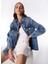 Indigo Kadın Oversize Taşlı Denim Ceket F4SL-MNT0537 2