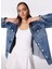 Indigo Kadın Oversize Taşlı Denim Ceket F4SL-MNT0537 3