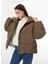 Kahve Kadın Dik Yaka Standart Fit Puffer Mont Relaxed Puffer 1