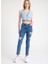 Milly Yüksek Bel Slim Fit Yırtık Detaylı Yüksek Likralı Taşlı Mavi Jeans 1
