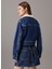 Koyu Mavi Kadın Gömlek Standart Düz Denim Ceket Denım Zıp Jacket Sherpa 4
