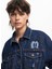 Baskılı Gömlek Yaka Mavi Kadın Denim Ceket 24WWED02 3