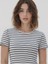 Ekru Mavi Çizgili Bisiklet Yaka Kısa Kollu Kadın Crop T-Shirt Sandy 3