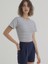 Ekru Mavi Çizgili Bisiklet Yaka Kısa Kollu Kadın Crop T-Shirt Sandy 4