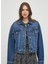 Standart Koyu Mavi Kadın Denim Ceket PL402328 2