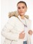 Kırık Beyaz Kadın Kaban Onlellan Quılted Hood Fur Coat cc O 1