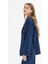 Apolet Detaylı Oversize Lacivert Denim Ceket 4