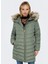Açık Yeşil Kadın Kaban Onlellan Quılted Hood Fur Coat cc O 1