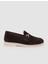 %100 Hakiki Deri Kahverengi Süet Kadın Loafer 1