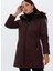 Bordo Kadın Düğmeli Bisiklet Yaka Kürklü Mont 22KSL6004 2