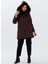 Bordo Kadın Düğmeli Bisiklet Yaka Kürklü Mont 22KSL6004 3