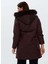 Bordo Kadın Düğmeli Bisiklet Yaka Kürklü Mont 22KSL6004 5
