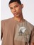 Koyu Bej Erkek Bisiklet Yaka Relaxed Baskılı Su Itici T-Shirt D4SM-TST3252 1