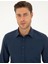 Lacivert Slim Fit Armürlü Uzun Kollu Gömlek 2