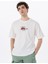 Kırık Beyaz Erkek Bisiklet Yaka Loose Fit Nakışlı T-Shirt Leaf 1