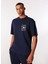 Lacivert Erkek Bisiklet Yaka Baskılı T-Shirt D4SM-TST3268 3