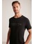 Baskılı Keten Pamuk Karışımlı Siyah T-Shirt 1