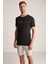 Baskılı Keten Pamuk Karışımlı Siyah T-Shirt 2