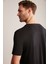 Baskılı Keten Pamuk Karışımlı Siyah T-Shirt 3
