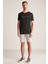 Baskılı Keten Pamuk Karışımlı Siyah T-Shirt 5