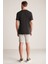 Baskılı Keten Pamuk Karışımlı Siyah T-Shirt 6